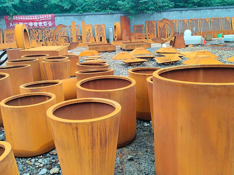 vintage style large corten steel planters boxs with House Number